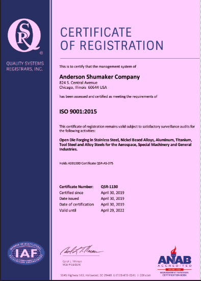 2019May1 Certificate 2018-086 Anderson Shumaker QSR-1130